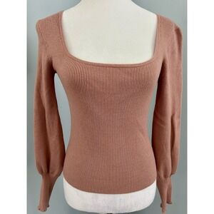 BB Dakota Steve Madden Ribbed Square Neck Long Sleeve Balloon Sleeve Knit Top M